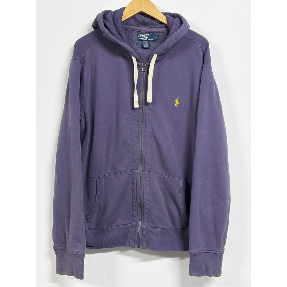 Polo Ralph Lauren Men's XL Purple Full Zip Hoodie Yellow Pony Cotton Sweatshirt